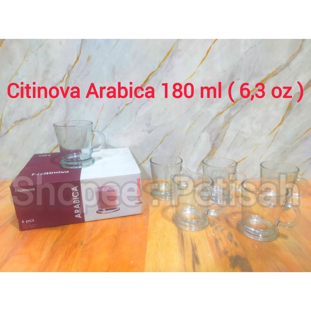 Gelas Citinova Arabica 180ml ( 6,3 oz ) 6 Buah / Gelas Kaca Bergagang / Gelas Kopi / Gelas Kopi Kaca