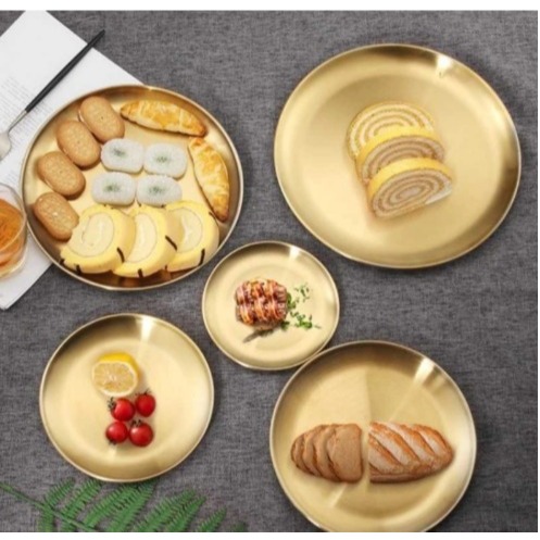 Piring Bulat Gold| Piring Stainless Gold| Piring Korea Aesthetic