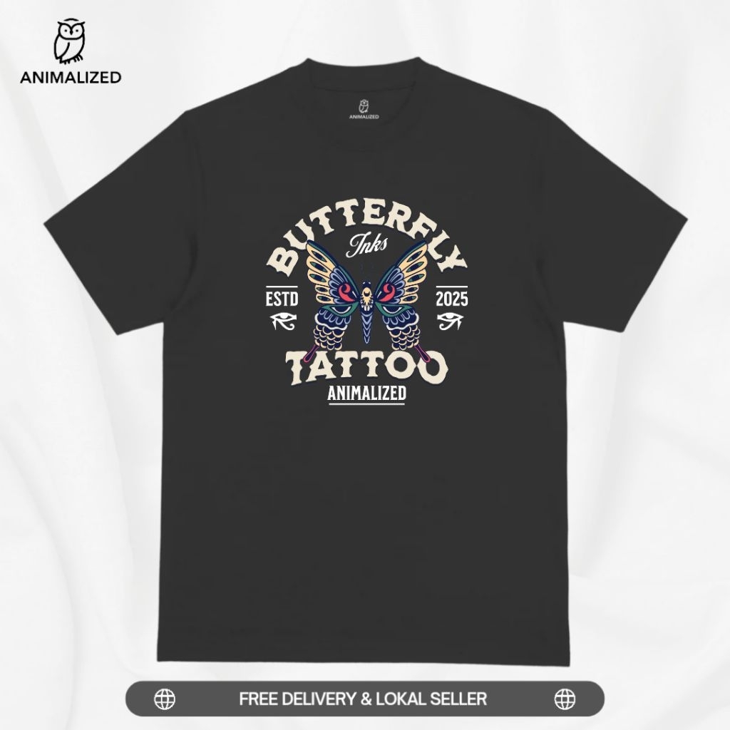 Animalized Kaos Pria Baju Kupu Kupu Butterfly Tatto