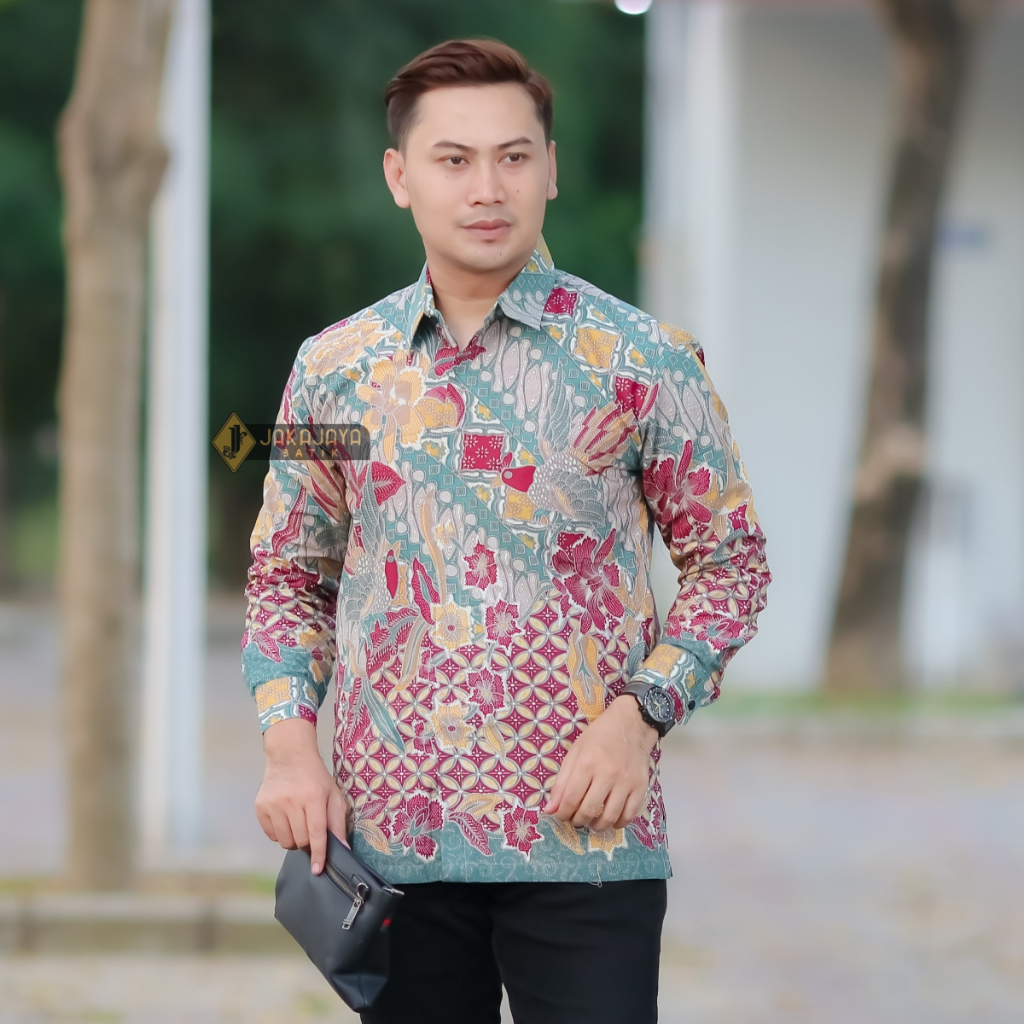 Baju Batik Pria Kemeja Batik Pria Lengan Panjang Produksi Batik Jakajaya Warna Hijau Mint Krem Gadin