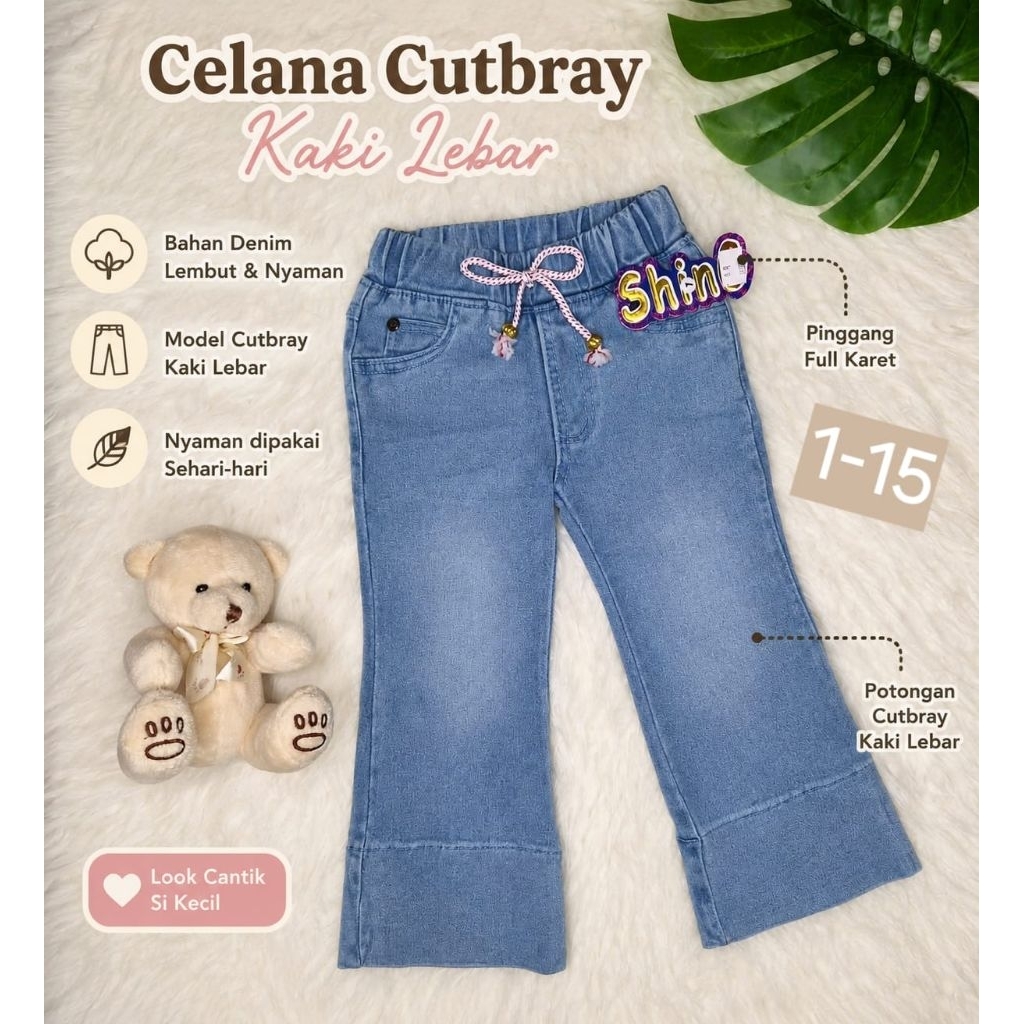Levis cutbray panjang lipat bawah besar umur 2 - 12 tahun // Celana panjang anak perempuan kekinian 