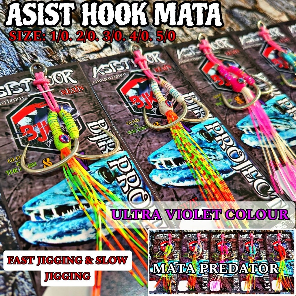 ASIST HOOK MATA, METAL JIG 1/0 S/D 5/0 NEW UV COLOUR KAIL PANCING JIGGING BJK