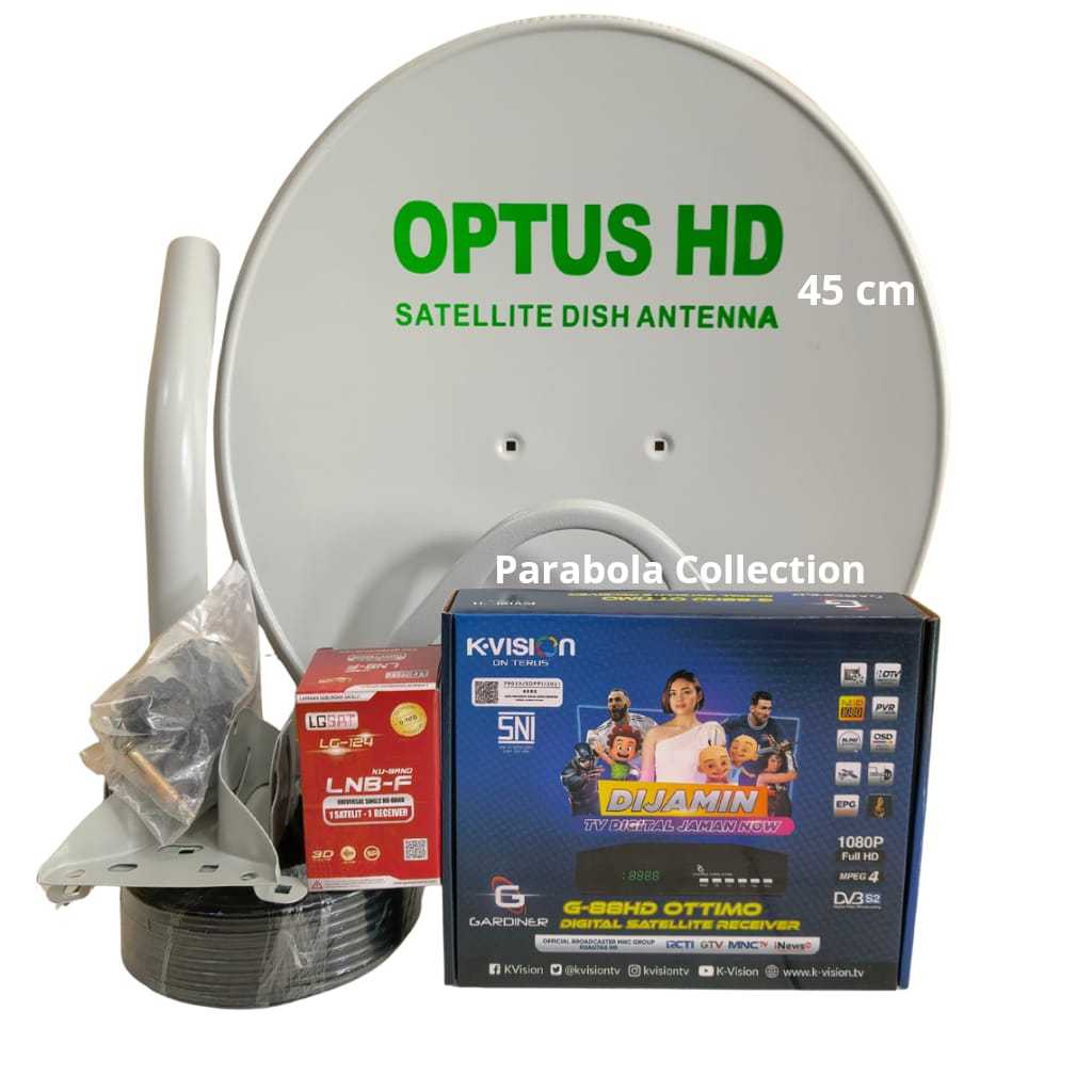 Parabola Optus 45 cm Full Set Lengkap + Receiver Gardiner Ottimo