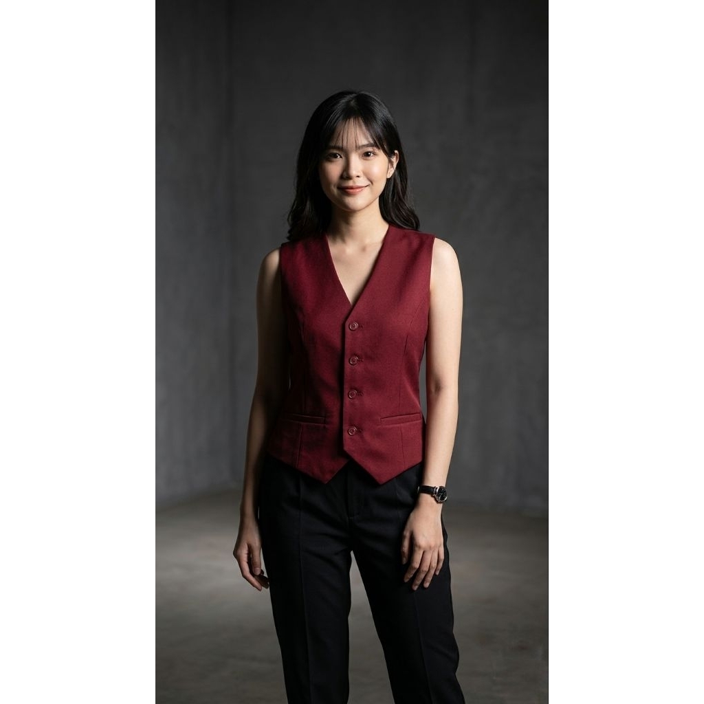 rompi vest wanita merah maroon
