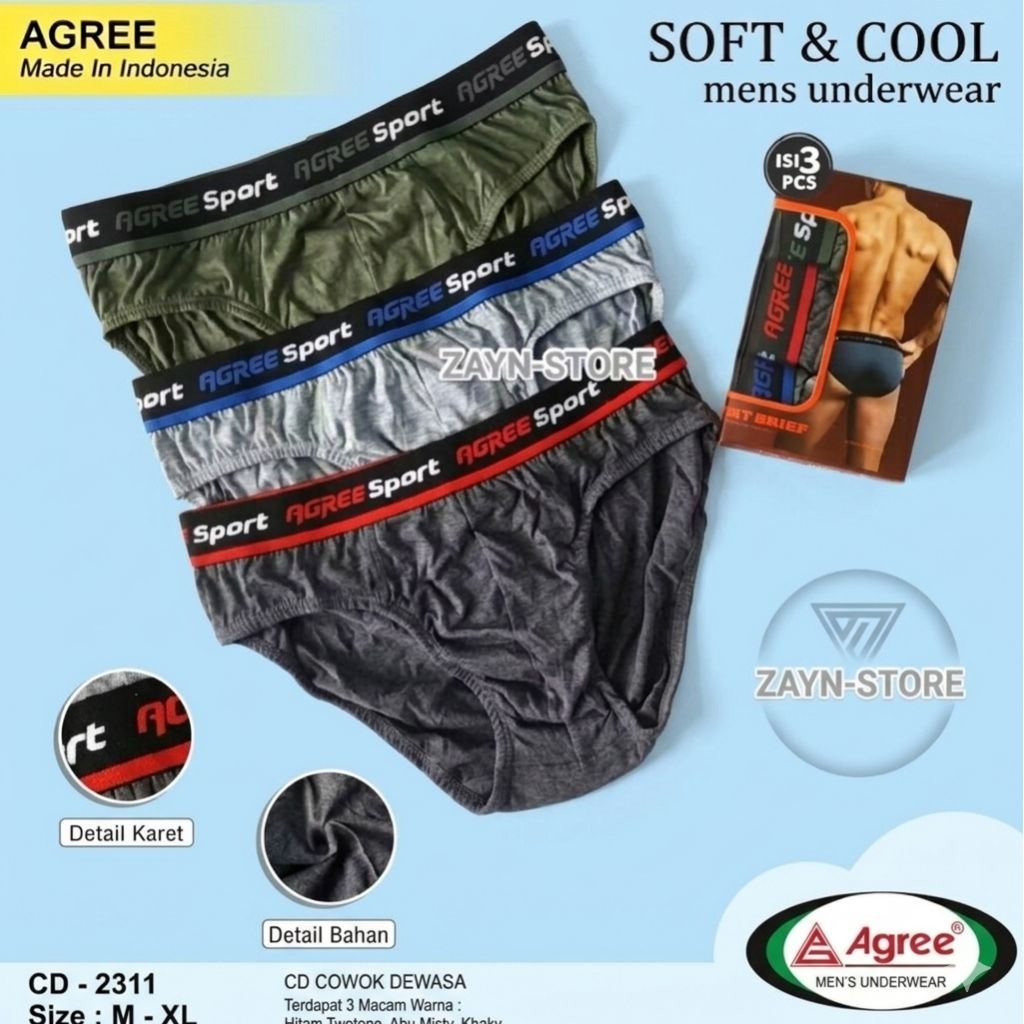 ( 3 Pcs ) CD AGREE SPORT 2311 B CD Pria Agree | Celana Dalam Pria Agree Sport Ukuran M - XXL