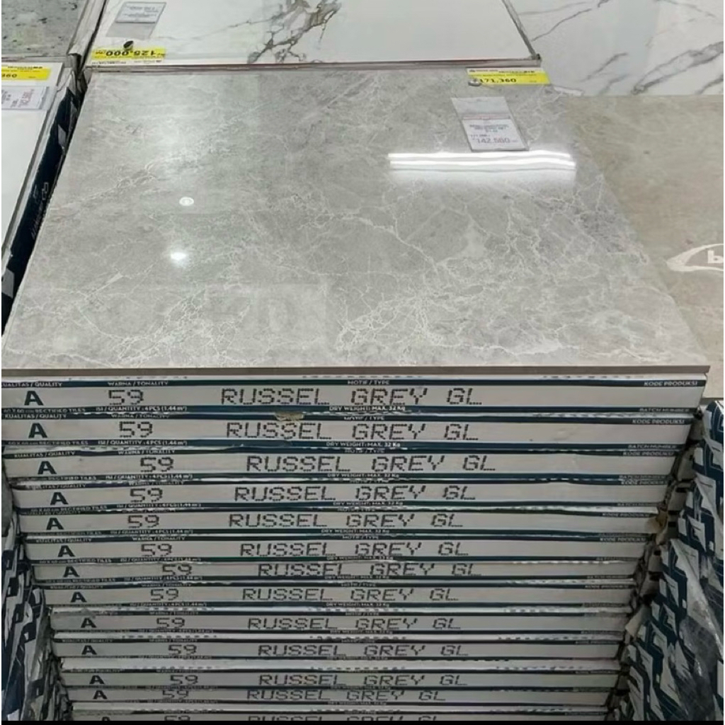 Granit INFINITI Russel Grey 60x60 -GRANIT Lantai premium Glossy, Elegan & Tahan lama