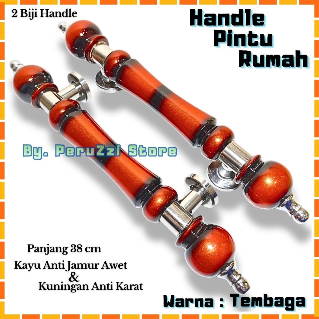 Handle Pintu Rumah 38cm 2 Biji model Dahlia Tomat Tembaga Series Kayu Anti Jamur Gagang Minimalis