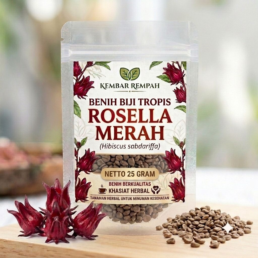 Biji Benih BUNGA ROSELLA MERAH Super Organik Kemasan 25 Gram