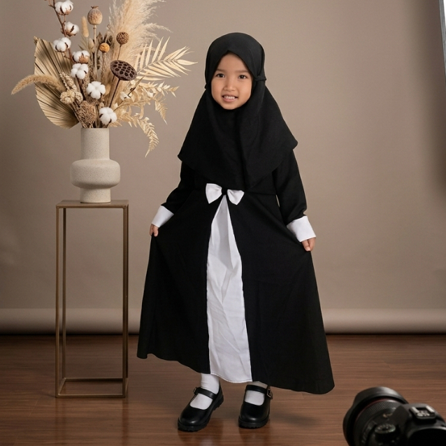 Gamis zikra Baju Muslim Anak Perempuan Set Khimar/jilbab hitam untuk 2-10 tahun sarah muslim collect