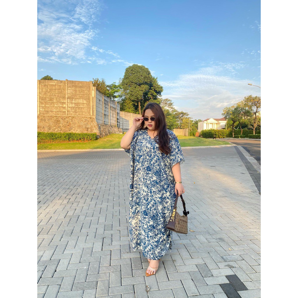 daster navy flower-model kaftan