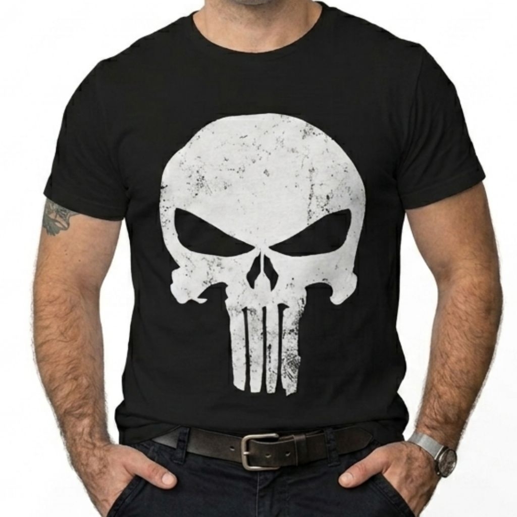 Kaos Distro Pria Punisher White Bahan Cotton Combed 24s Premium Size S M L XL 2XL 3XL 4XL