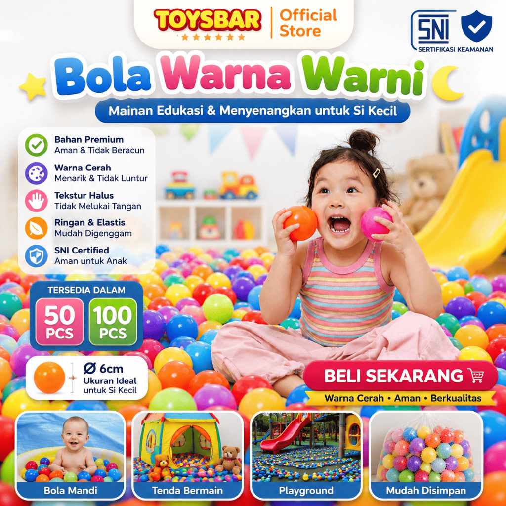 Bola Mandi Anak 6cm – Bola Warna-Warni Isi 50/100pcs untuk Playground