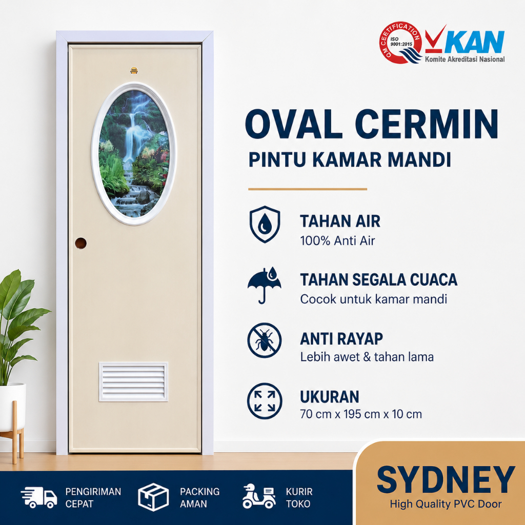 Pintu Kamar Mandi PVC Tebal Kaca Oval - Sydney