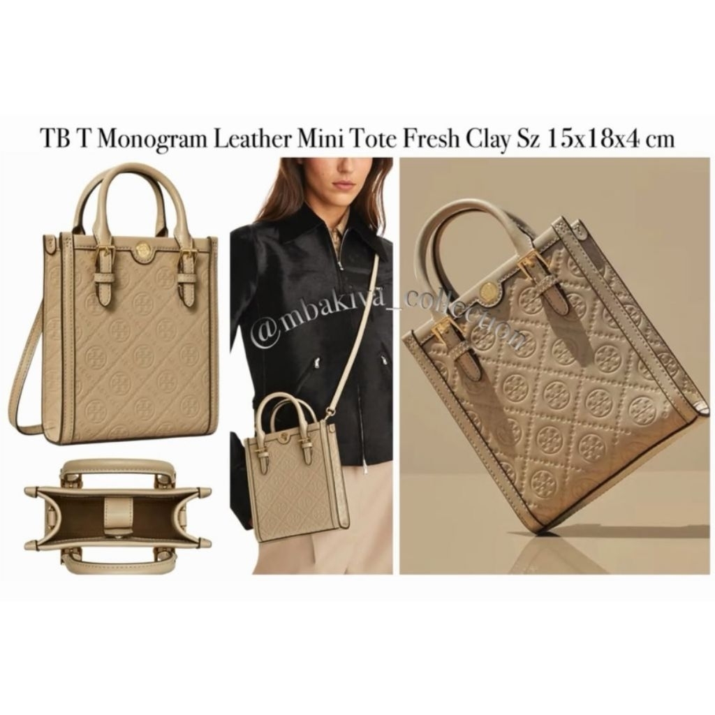 TB T Monogram Leather Mini Tote Fresh Clay