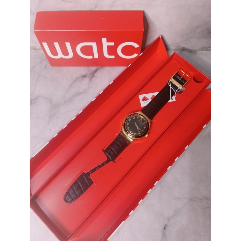 Swatch Jam Tangan Tali Kulit Hitam