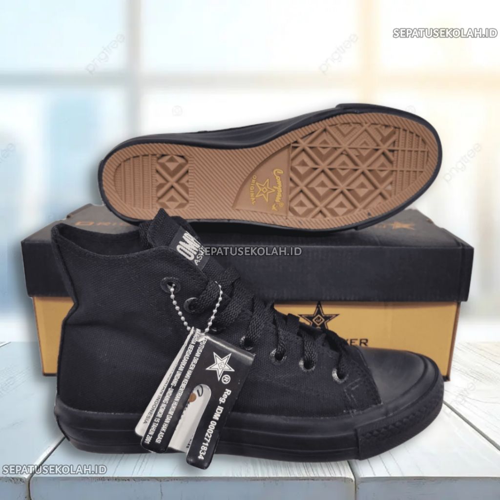 Compass id Alecio Full Black 33-43 - Sepatu Hitam Polos - Sepatu Pramuka