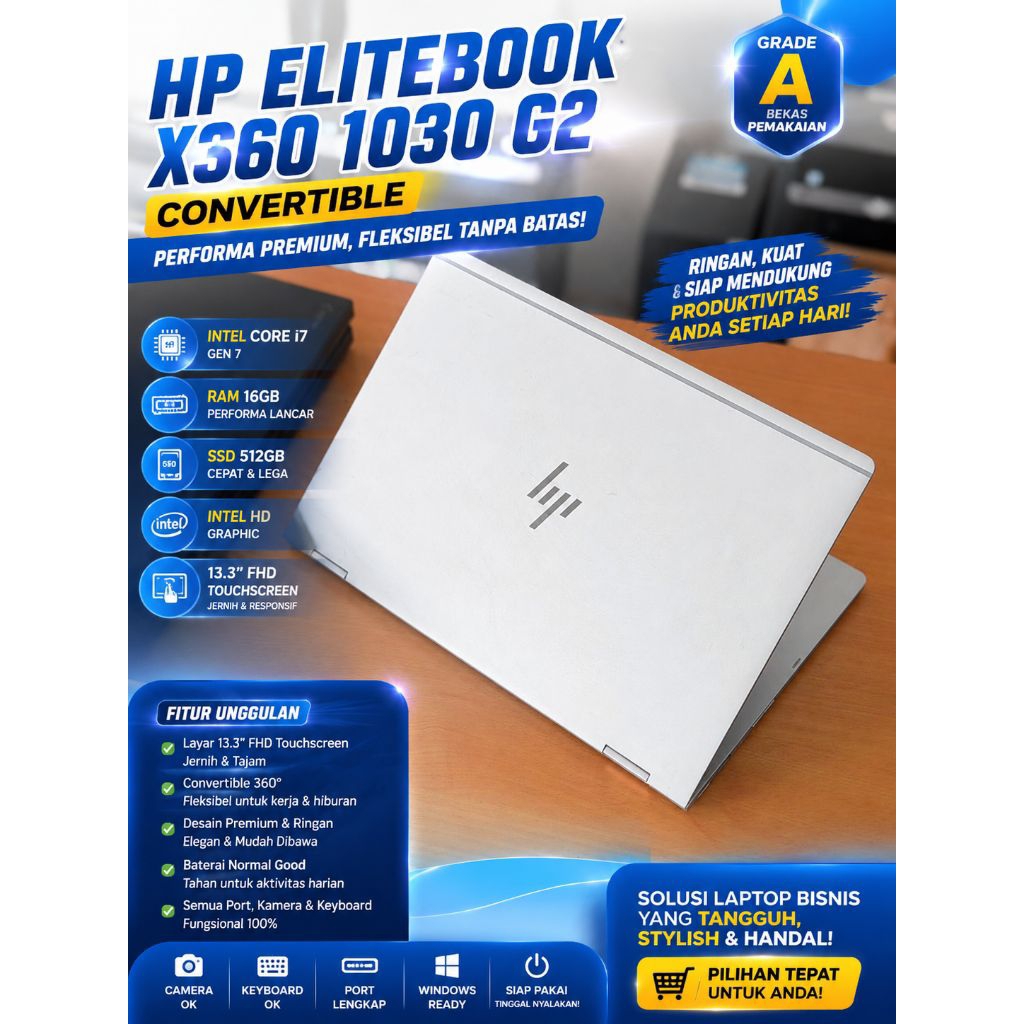 HP ELITEBOOK X360 1030 G2 CONVERTIBLE- INTEL CORE I7 GEN 8- ⁠16GB RAM- ⁠512GB SSD
- ⁠INTEL HD GRAPHI