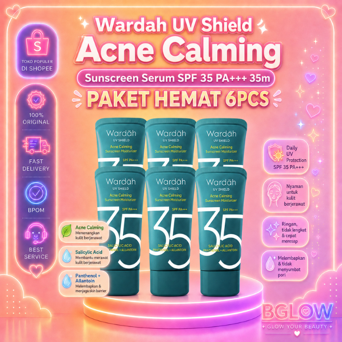 [ISI 6PCS] WARDAH UV Shield Acne Calming Sunscreen Serum SPF 35 PA+++ 35ml  Sunscreen Wajah Meredaka
