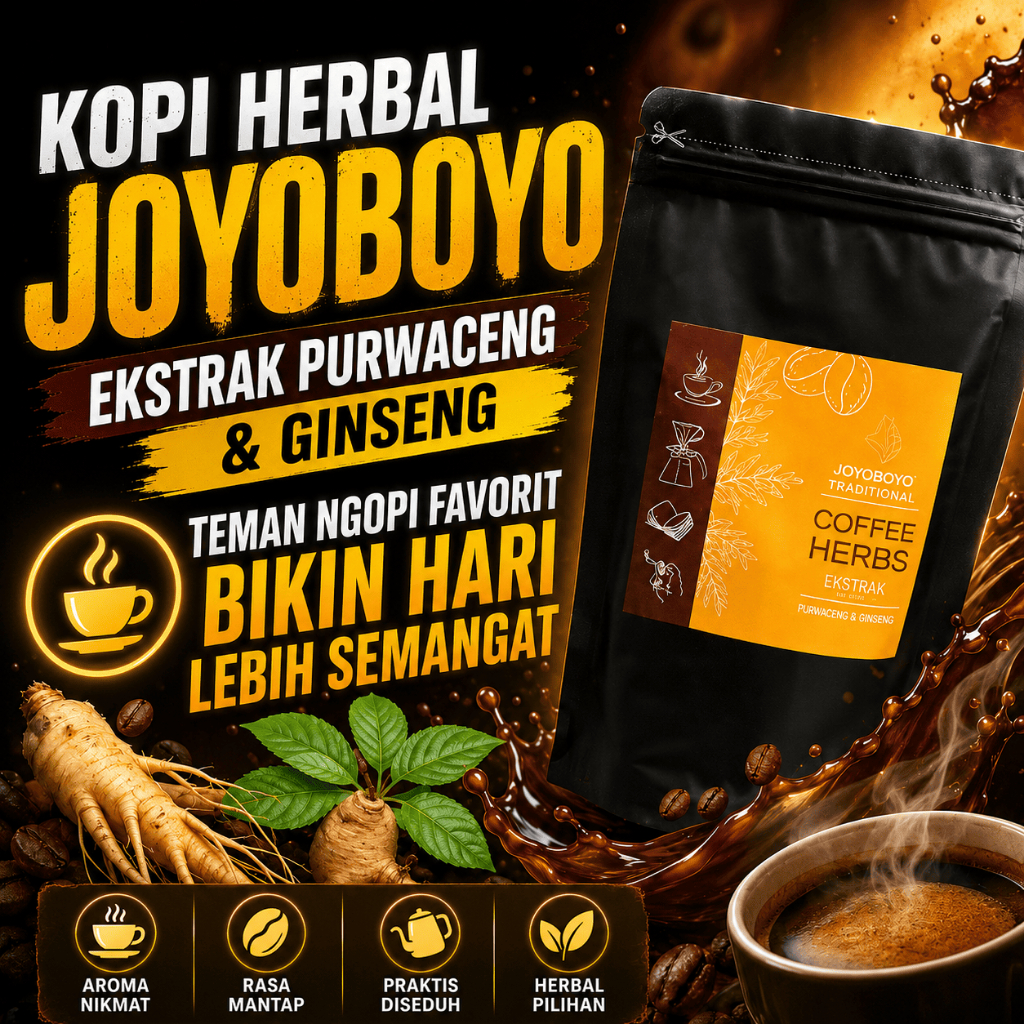 Kopi Herbal Joyoboyo Kopi Ekstra Purwaceng Ginseng Isi 150 gr Halal Original Pria