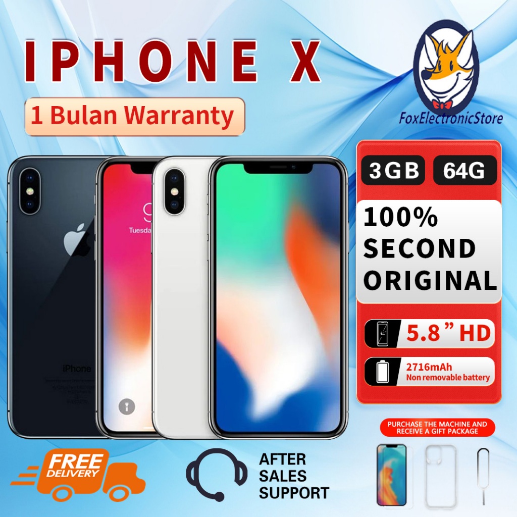 iPhone X 64GB Second Original100% EX-INTER Silent-Camera Fullset Mulus Like New Smartphone