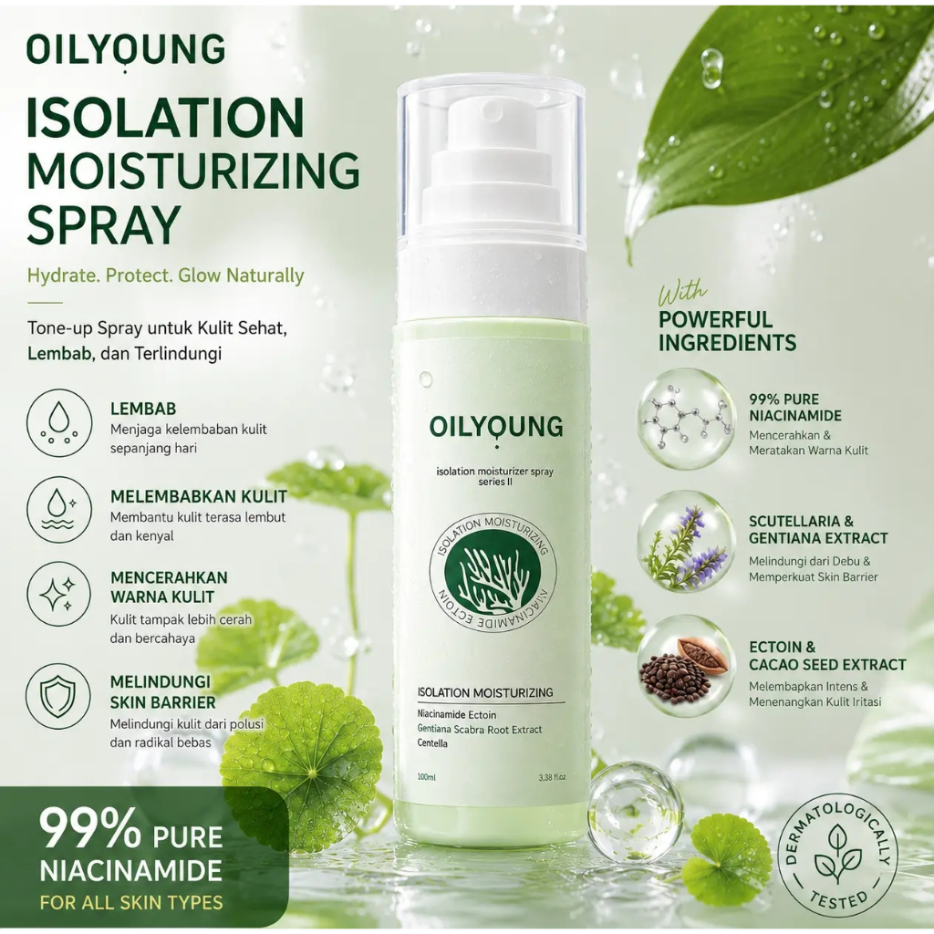 OILYOUNG Isolation Moisturizing Tone Up Spray BPOM Semprot Pencerah Kulit Wajah & Tubuh 99% Niacinamide Anti UV Melembabkan Tahan Air Keringat Perbaiki Skin Barrier