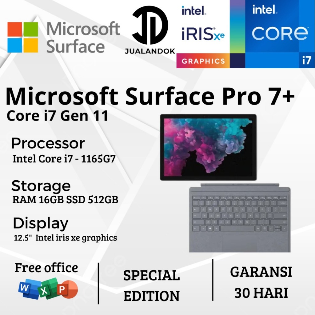 Laptop 2in1 Microsoft Surface Pro 7+ Core i7 Gen 11 - RAM 32GB - SSD 1TB - 12 inch - TouchScreen - W