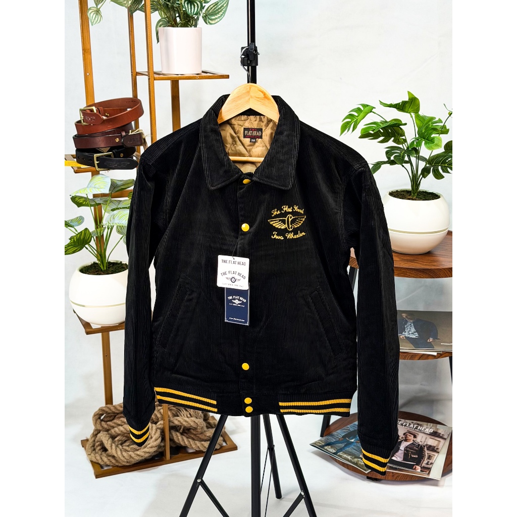 The Flat Head Corduroy Varsity Jacket - Black