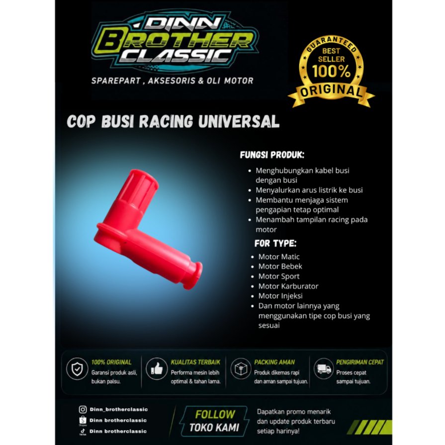 COP BUSI RACING MERAH KOP BUSI CANGKLONG BUSI UNIVERSAL MOTOR RACING