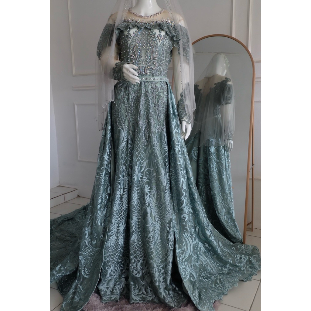 gaun preloved warna hijau wardah mewah