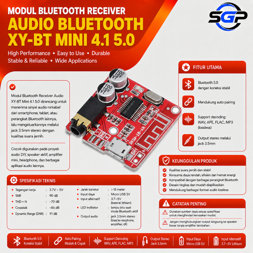 Modul Bluetooth Receiver Audio Bluetooth XY-BT Mini 4.1 5.0 Papan 3.7-5V Penguat Decoding Musik Ster