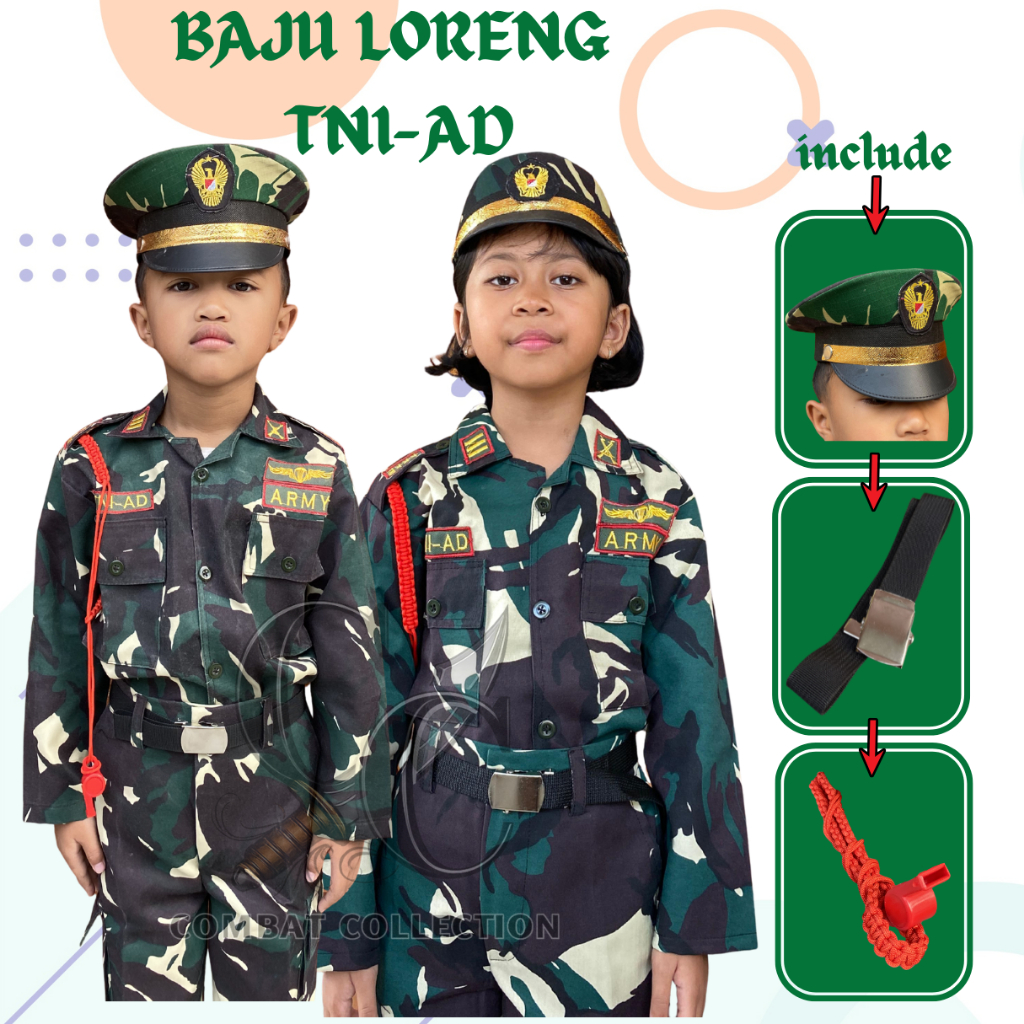 Baju Seragam PDL TNI-AD Anak | Baju Profesi TNI-AD Anak | Seragam Karnaval TNI-AD Anak I  Seragam Lo