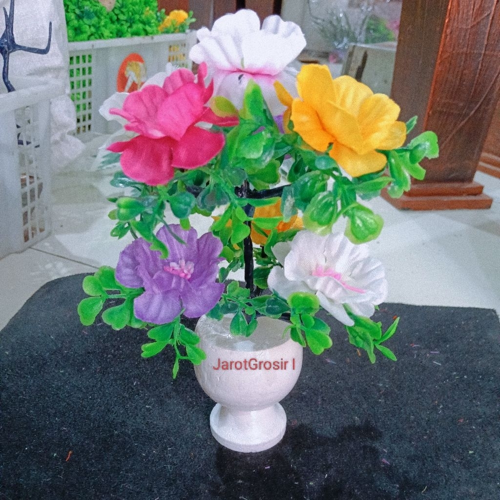 BUNGA HIAS PLASTIK MIX+VAS GUCI TINGGI 23CM