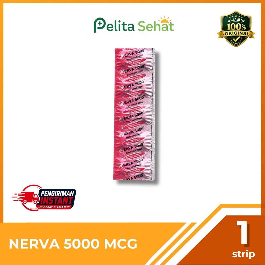 Nerva 5000 1 Strip @ 10 Kaplet Salut Selaput | Vitamin B1 B6 B12 Dosis Tinggi | Thiamine Nitrate Pyr