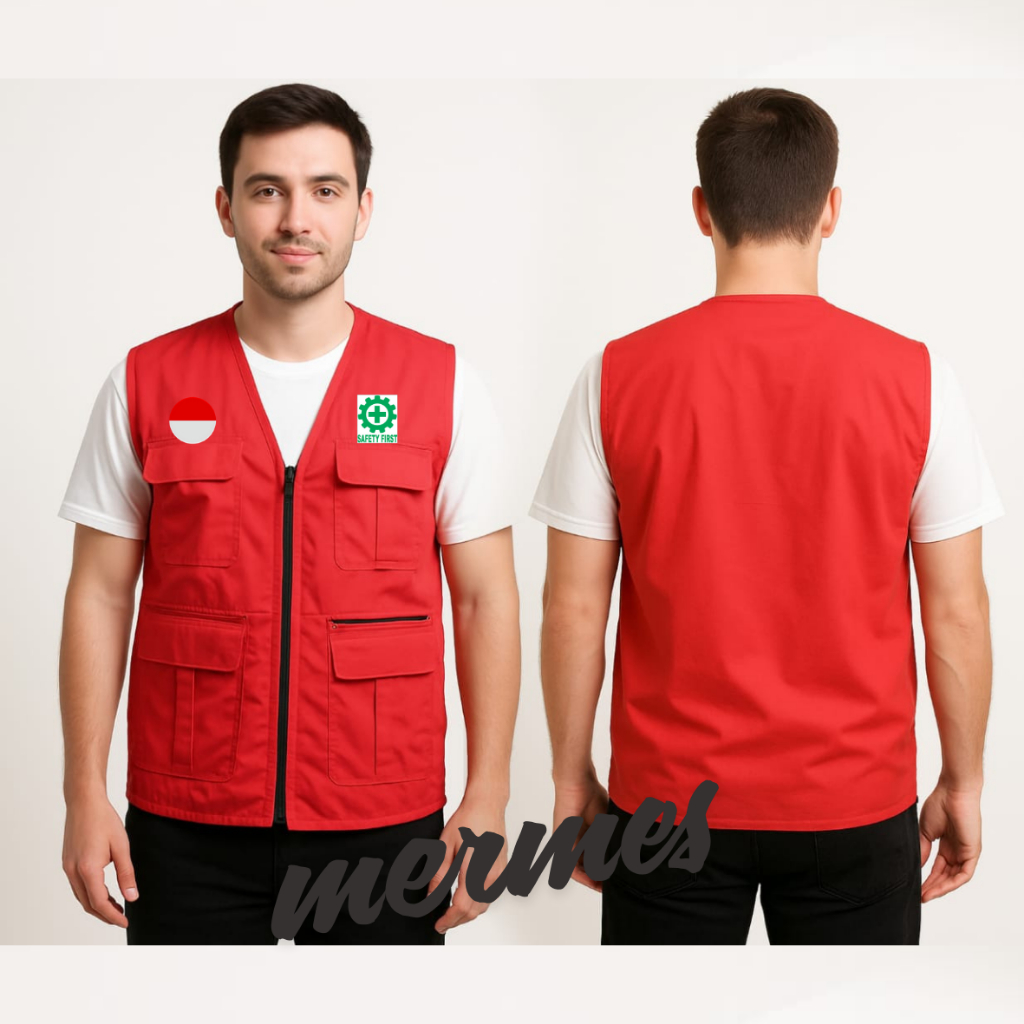 Rompi Safety K3 Pekerja Umum Taslan Anti Air Logo K3 Bendera Stylo Athletic