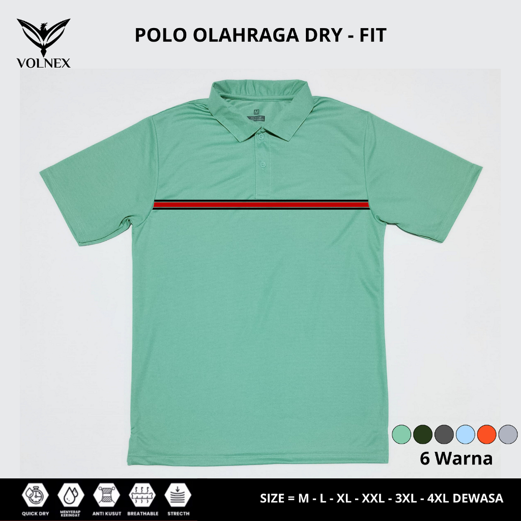 VOLNEX Kaos Olahraga Berkerah Kancing / Baju Sport Pria Dewasa Jumbo 4XL PL003
