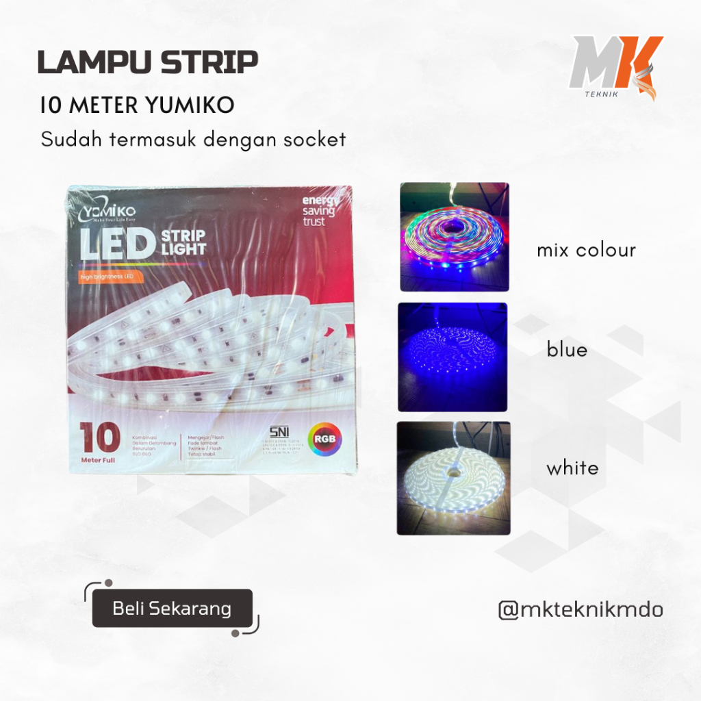 YUMIKO LAMPU STRIP LED 10 METER WARNA WARNI BIRU PUTIH