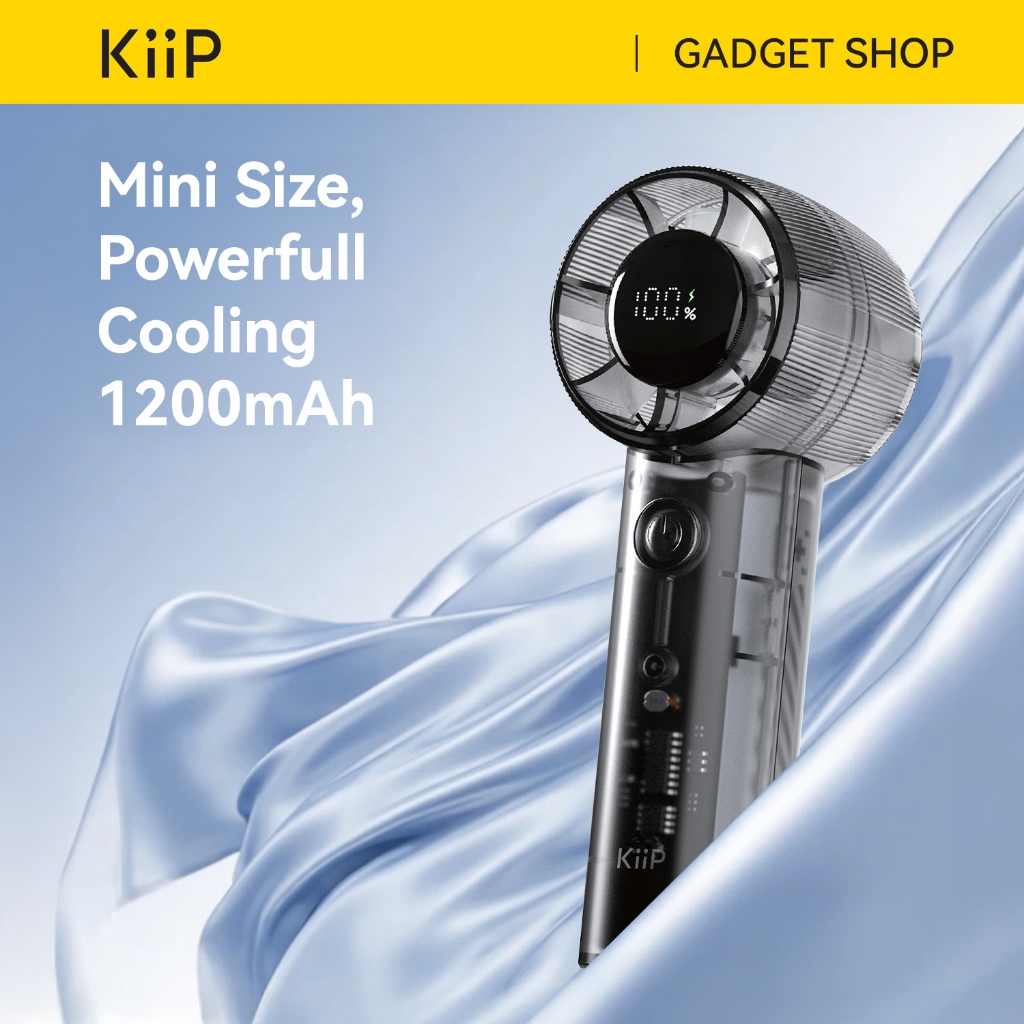 KiiP Fan07 Transparant Portable Fan High-speed Kipas Angin Mini Turbo 5Speed Kipas Genggam Smart LED