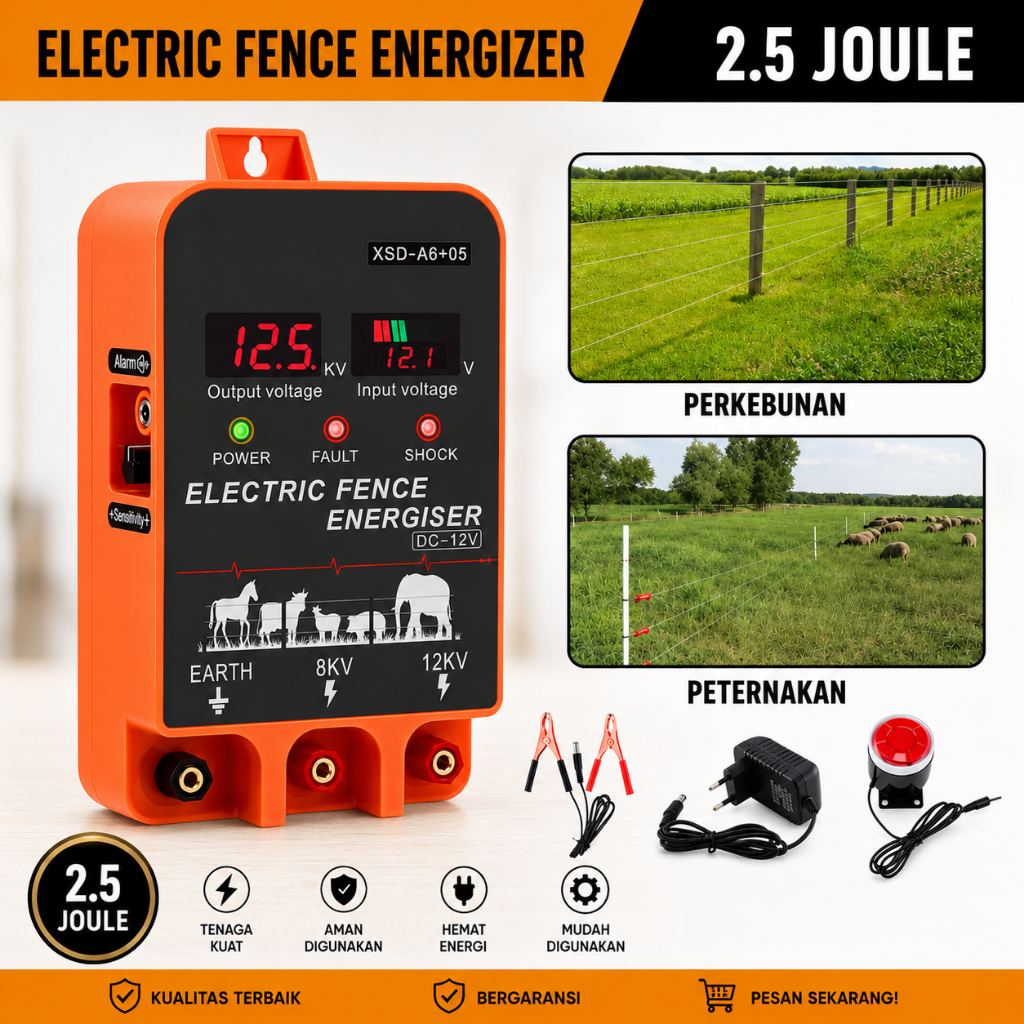 Pagar Listrik 1 Joule / 1,5 Joule /2,5 Joule Electric Fence Pengaman Hewan Ternak & Lahan Pertanian
