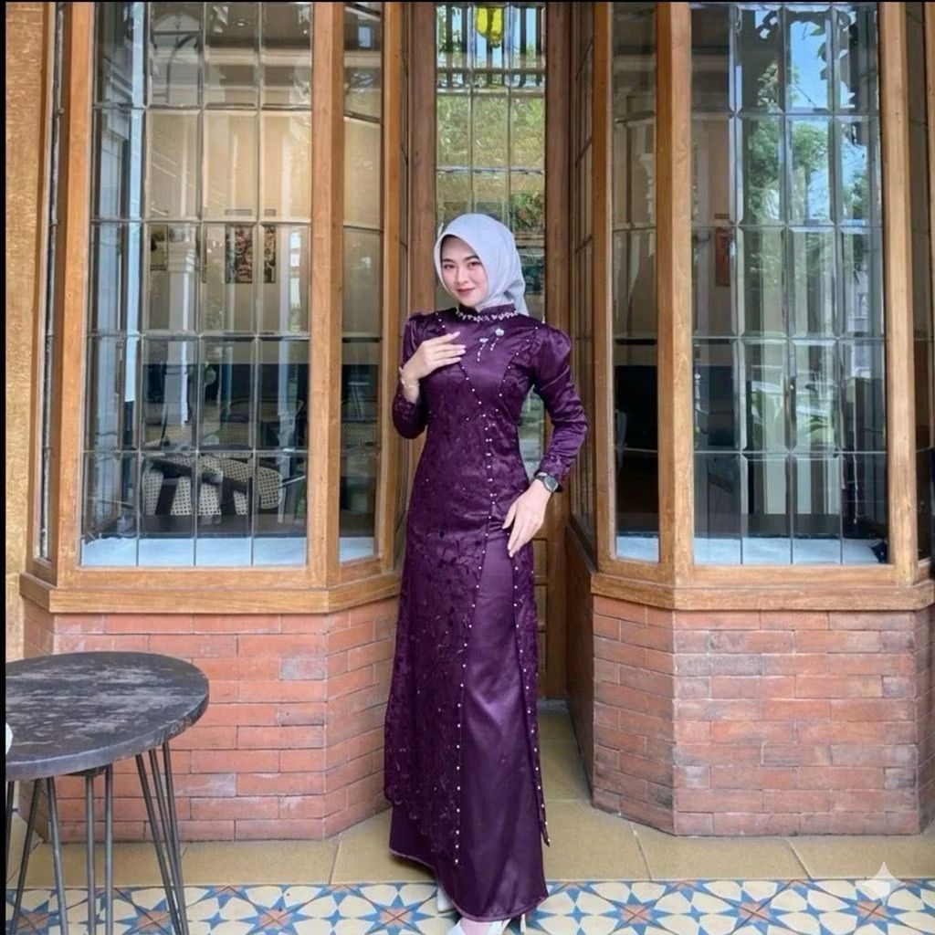 Gamis Pesta Modern Terbaru 2026 Brokat Mix Payet Premium Model Slimfit Muslimah Mewah