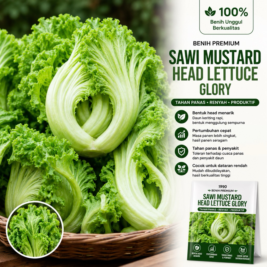 PAKET isi paket: 25 Benih Sawi Mustard Head Lettuce Glory Sayuran Pahit -ROSEBUNGA