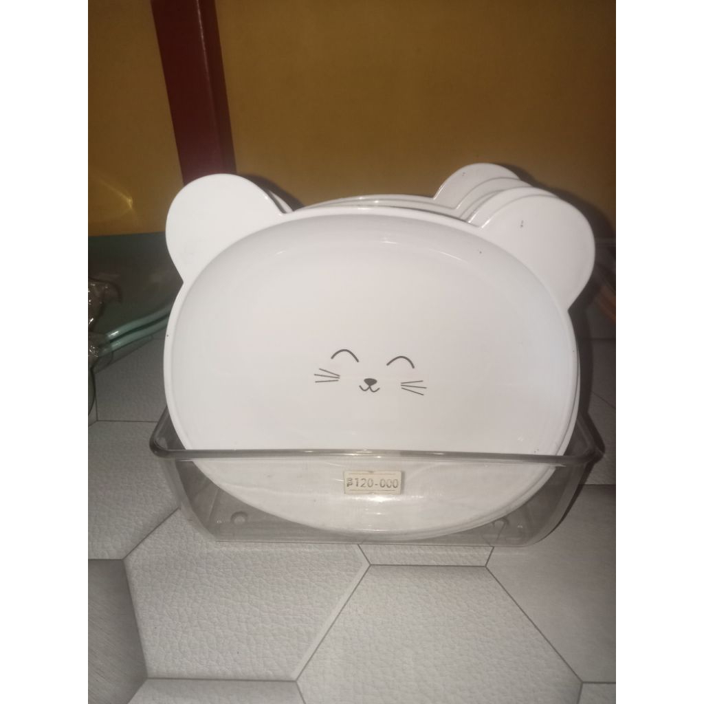 HAMADA jual pring kecil lucu motif kucing  8 piring/set piring plastik iwinna