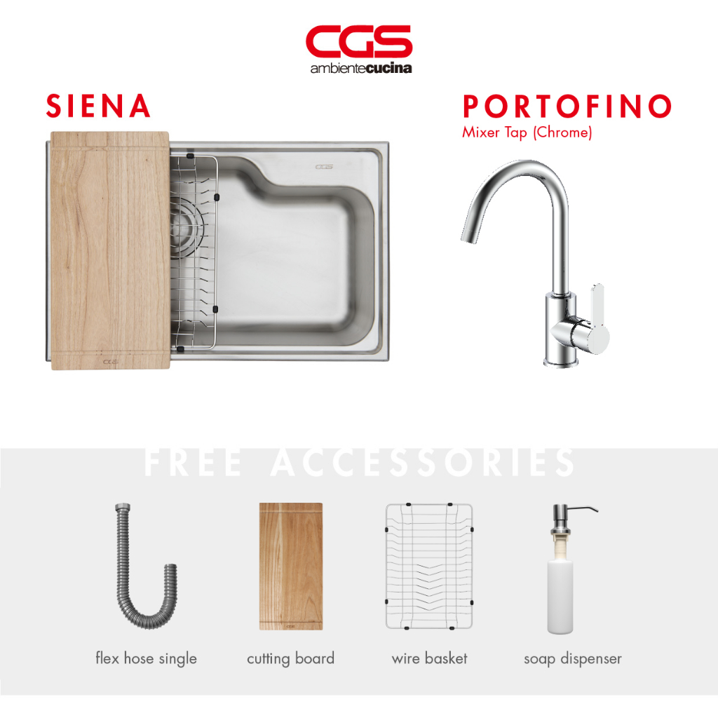 Paket Promo: CGS Siena Kitchen Sink + CGS Portofino Mixer Taps