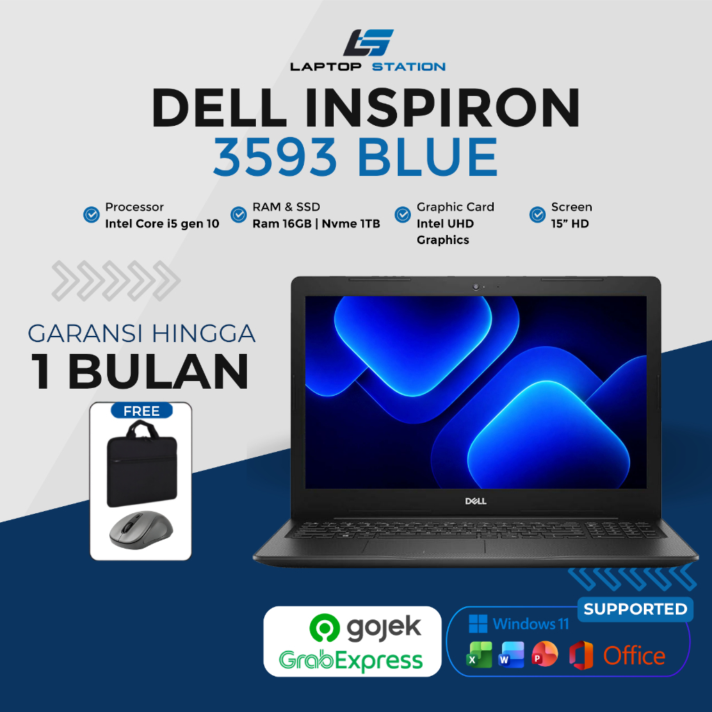 Laptop Kerja Dell Inspiron 3593 Intel Core i5 gen 10 | Layar 15 inch | Cocok untuk Kerja Office
