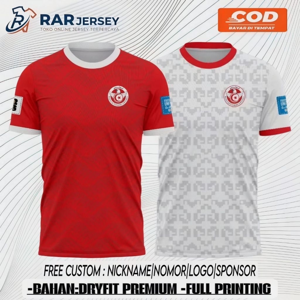 JERSEY TUNISIA EDISI HOME AWAY PIALA DUNIA 2026 BAHAN DRYFIT PREMIUM FREE NAMA DAN NOMOR
