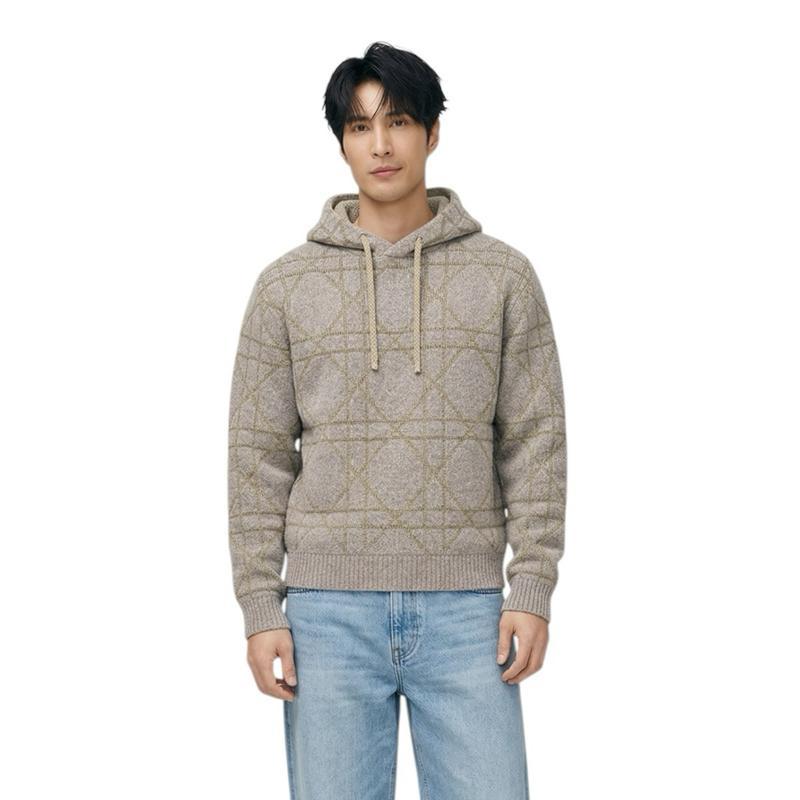 Damen Herren Hoodie Knit Allover Quilted Logo Beige OROR
