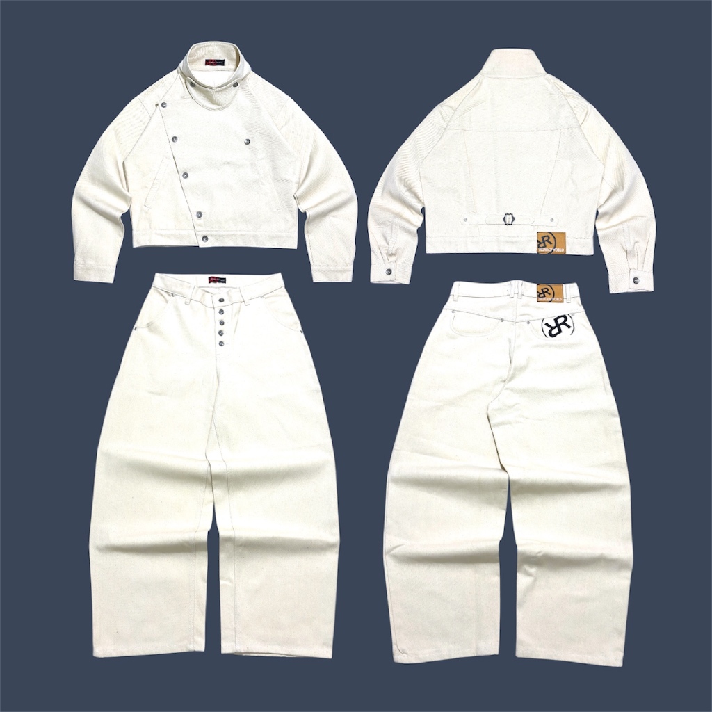 Redface - Ankoku Series Oneset Fencing Jacket and Baggy Pants Vintage White  Raw Denim 14oz