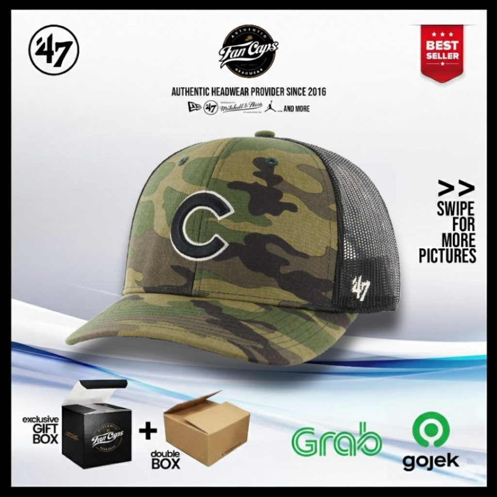 Topi 47 Original MLB Chicago Cubs Trucker Adjustable warna Camo | FREE GIFT BOX