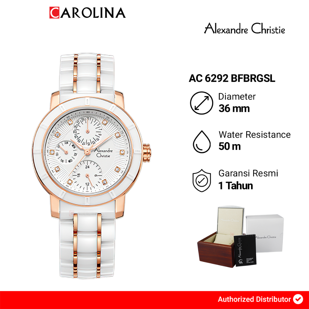 Jam Tangan Wanita  Alexandre Christie Multifunction AC 6292 BFBRGSL White Dial White Stainless Steel