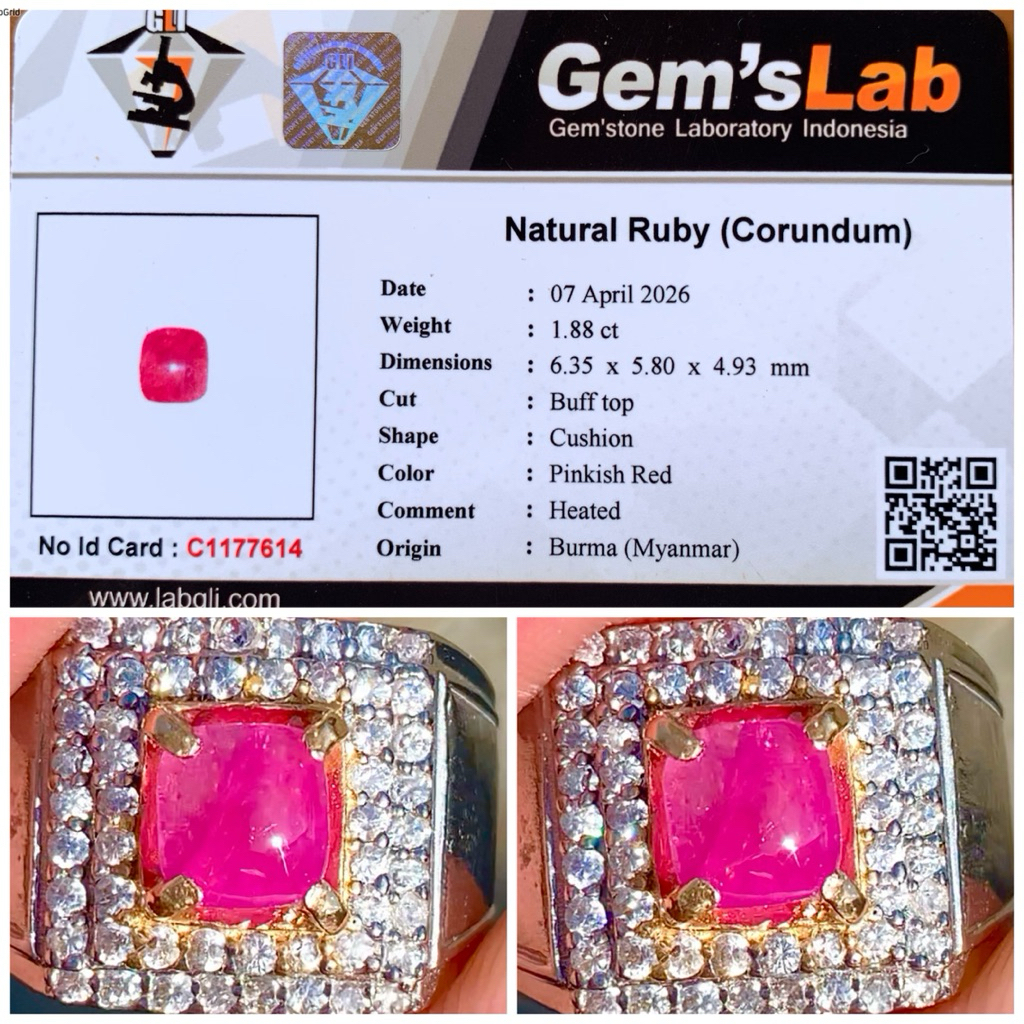 Ruby Burma Heated 1.88 cts. CLEAN, VERY NICE COLOR & LUSTER