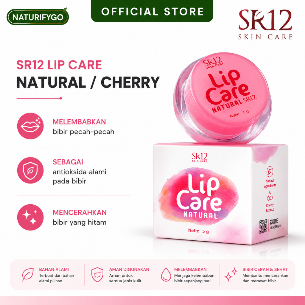 SR12 Lip Care Natural Cherry 5g ( FREE INAI KUKU)Lip Balm Bibir Kering Pecah Pecah Melembapkan Bibir